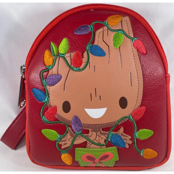 Loungefly Handbags - Disney Loungefly Baby Groot Wristlet - Red Leather Christmas Lights Zip Wallet